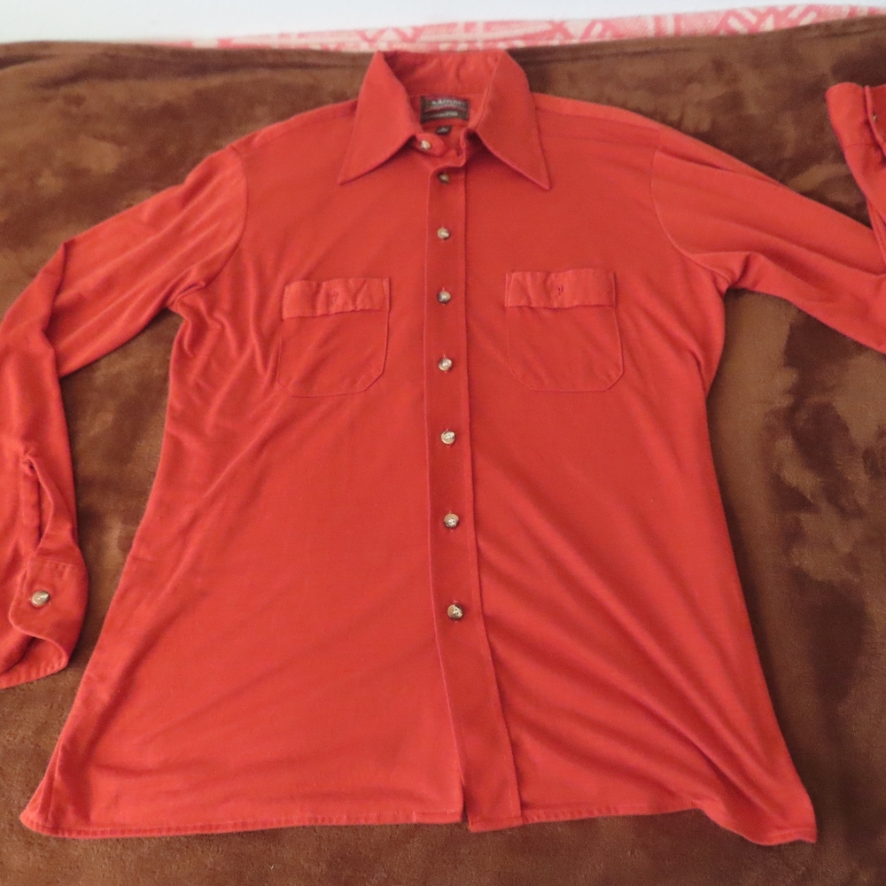Vtg 60s 70s Polyester Dress Shirt ARROW Carlton Disco orange Mens L